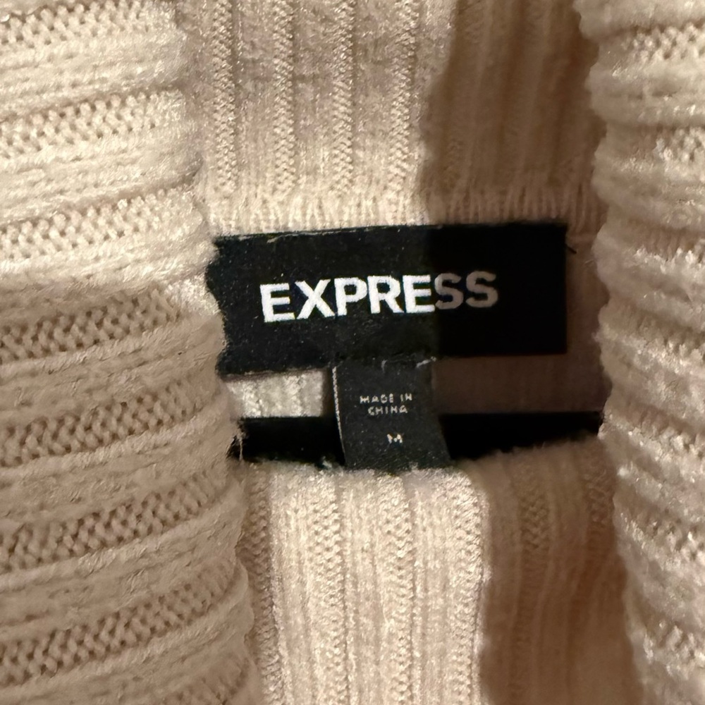 Cropped Express Cream Ribbed Knit Sweater - Picture 3 of 8